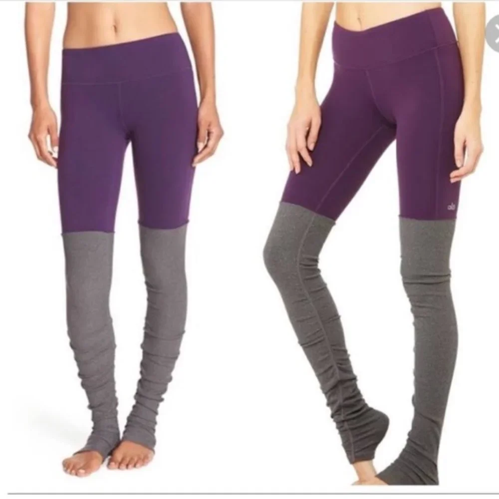 Alo Yoga Goddess Ribbed Legging Purple Pennant Stormy Heather Gray XS
